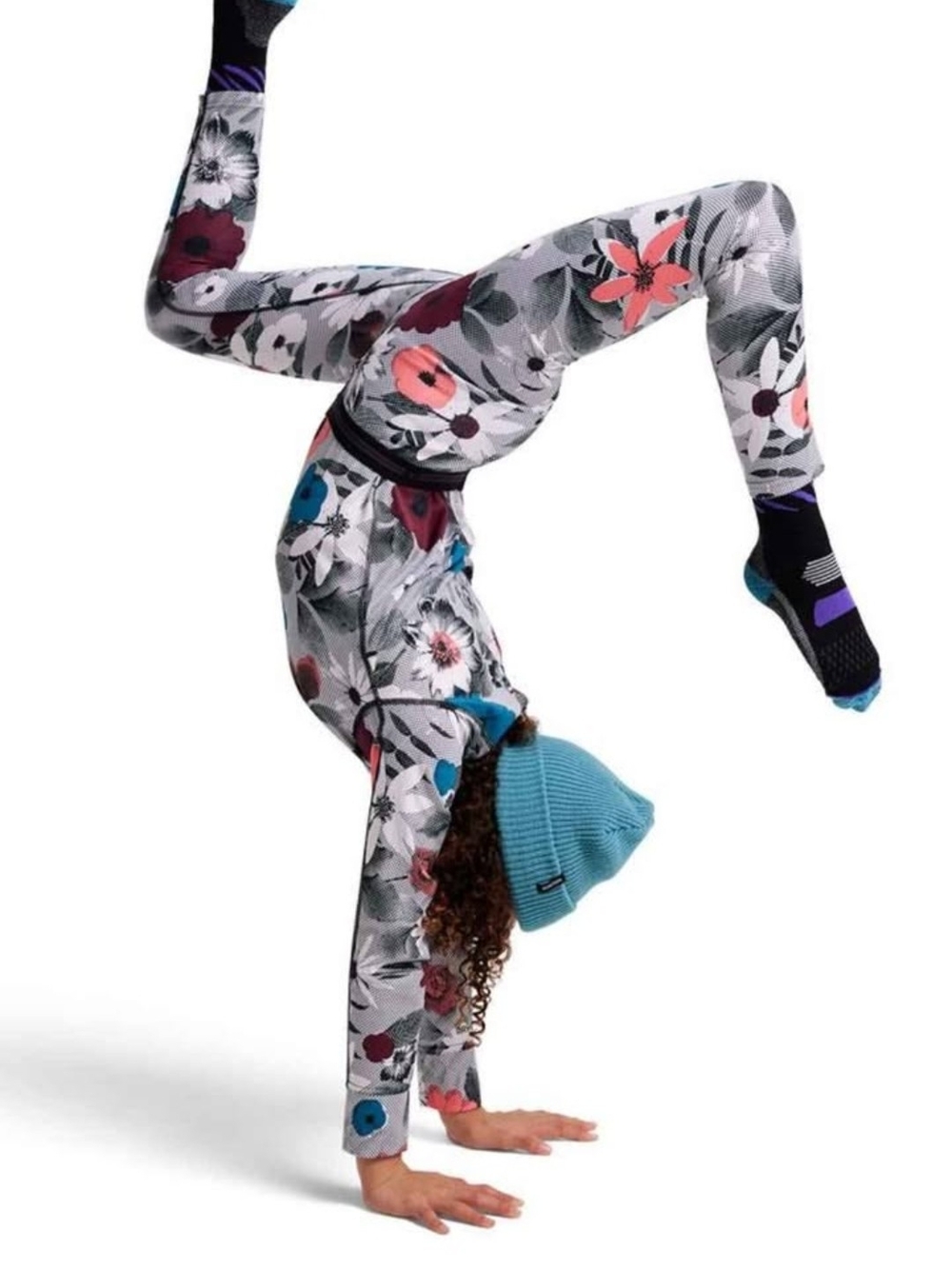 Burton Floral Sports Bra and Liner - Light Gray with Coral Accents